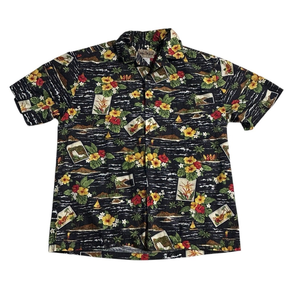 Blue‎ Hawaii Men's Hawaiian Shirt Size Large Floral Aloha Button Up Vacation USA